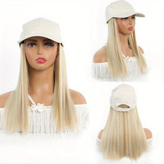 Straight Hair Hat Adjustable Baseball Cap with Attached Long Hairstyle Wig