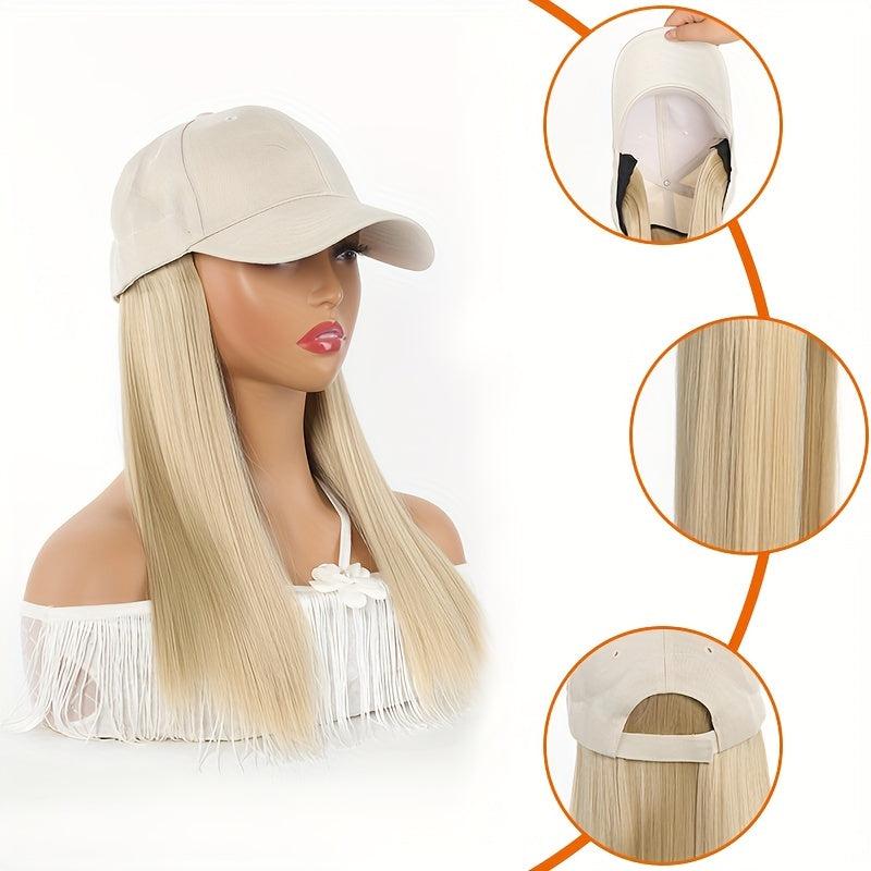 Straight Hair Hat Adjustable Baseball Cap with Attached Long Hairstyle Wig