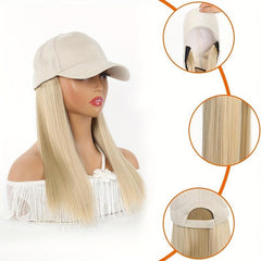 Straight Hair Hat Adjustable Baseball Cap with Attached Long Hairstyle Wig
