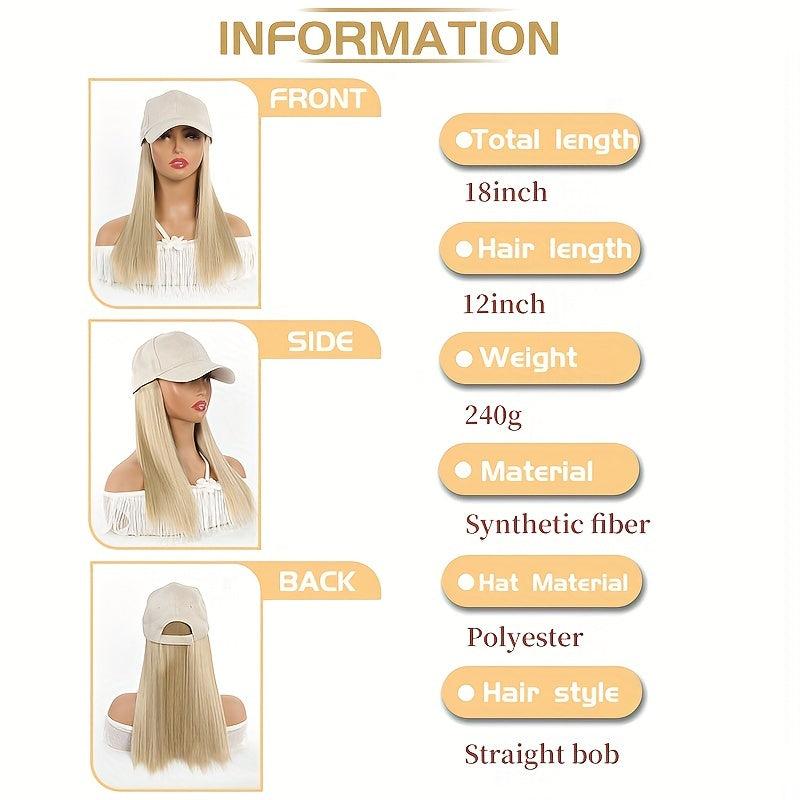 Straight Hair Hat Adjustable Baseball Cap with Attached Long Hairstyle Wig