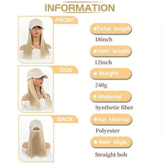 Straight Hair Hat Adjustable Baseball Cap with Attached Long Hairstyle Wig