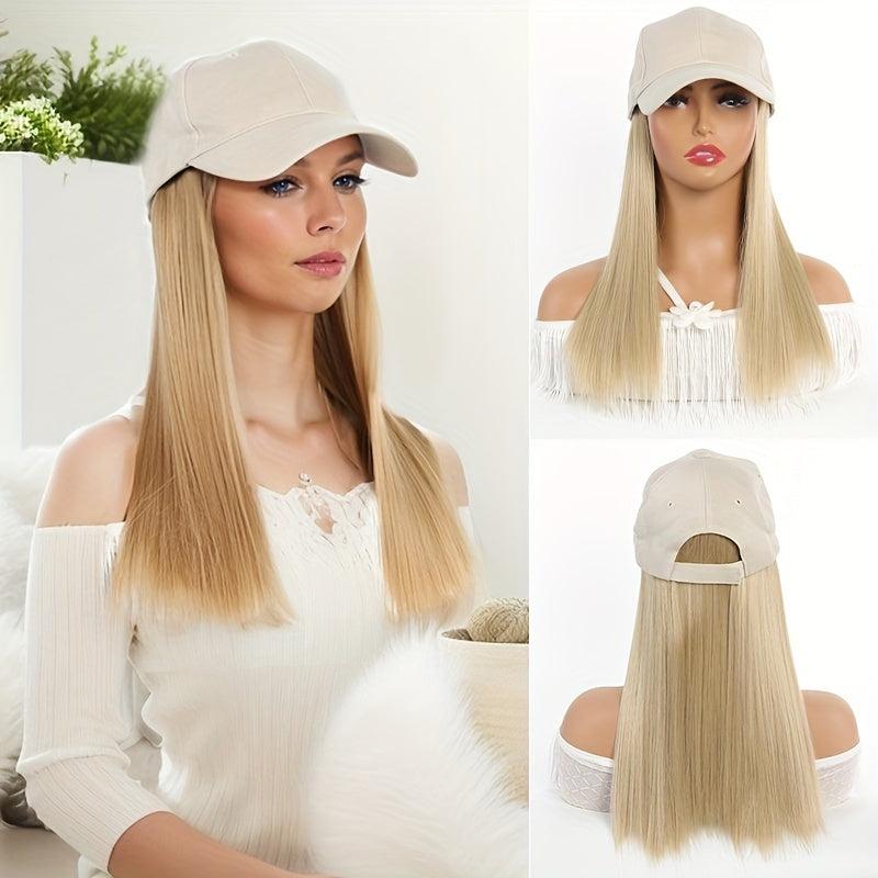 Straight Hair Hat Adjustable Baseball Cap with Attached Long Hairstyle Wig