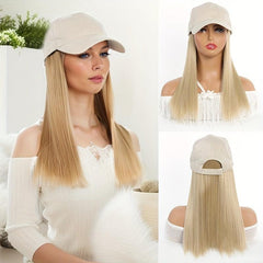 Straight Hair Hat Adjustable Baseball Cap with Attached Long Hairstyle Wig