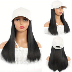 Straight Hair Hat Adjustable Baseball Cap with Attached Long Hairstyle Wig