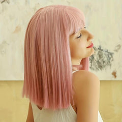 Pink Synthetic Bob Wig Short Straight Style Natural Shine