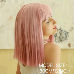 Pink Synthetic Bob Wig Short Straight Style Natural Shine