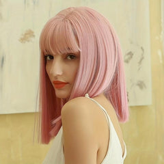 Pink Synthetic Bob Wig Short Straight Style Natural Shine