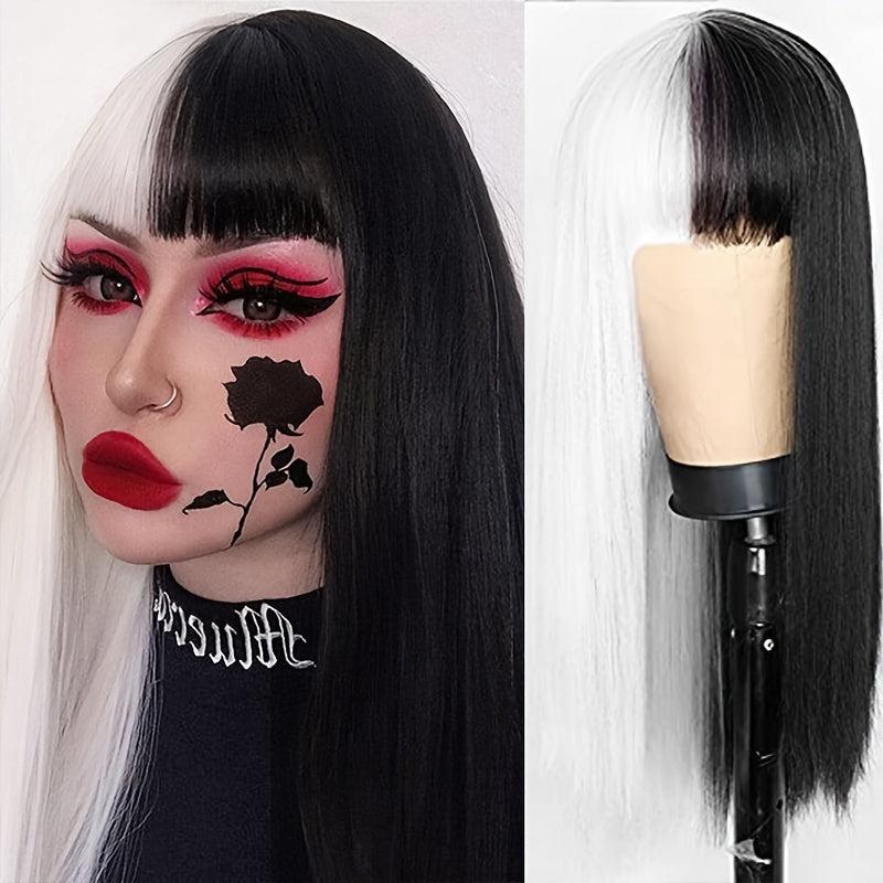 Lolita Cosplay Long Wig Half Pink Blonde Straight Hair Synthetic Wigs