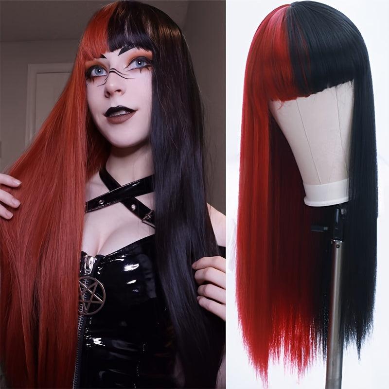 Lolita Cosplay Long Wig Half Pink Blonde Straight Hair Synthetic Wigs