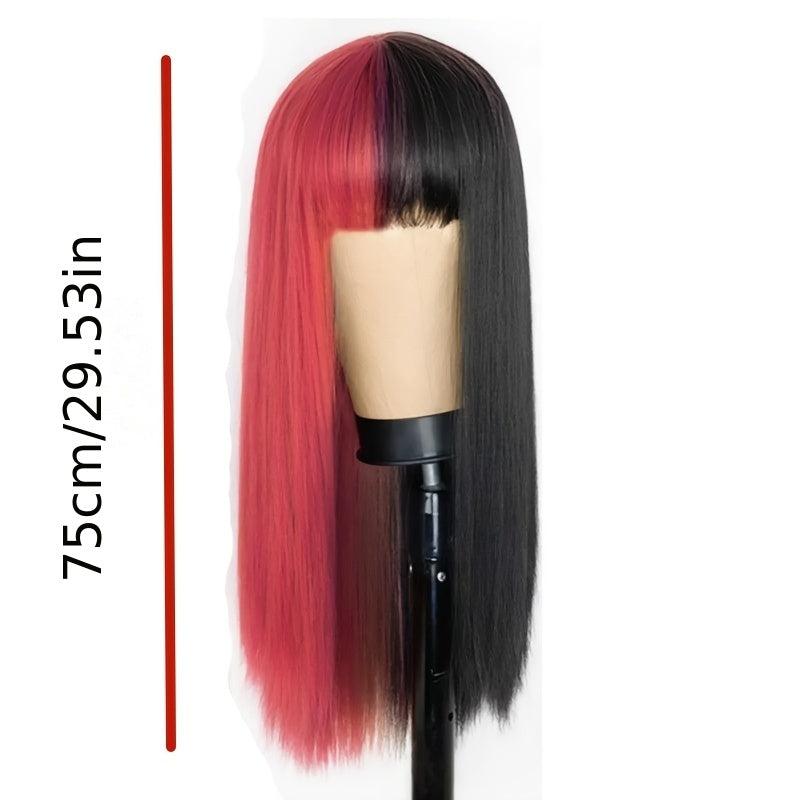 Lolita Cosplay Long Wig Half Pink Blonde Straight Hair Synthetic Wigs