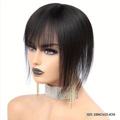 Natural Straight Clip In Hair Extensions with Bangs for Women