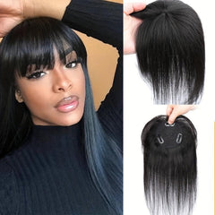 Natural Straight Clip In Hair Extensions with Bangs for Women