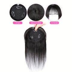 Natural Straight Clip In Hair Extensions with Bangs for Women