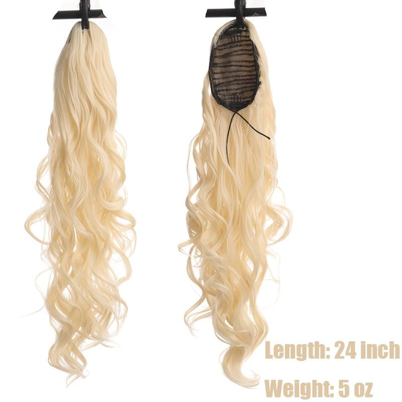 Long Wavy Drawstring Ponytail Extensions Natural Soft Clip In Ponytail