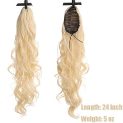 Long Wavy Drawstring Ponytail Extensions Natural Soft Clip In Ponytail