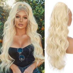 Long Wavy Drawstring Ponytail Extensions Natural Soft Clip In Ponytail
