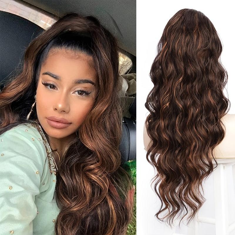 Long Wavy Drawstring Ponytail Extensions Natural Soft Clip In Ponytail