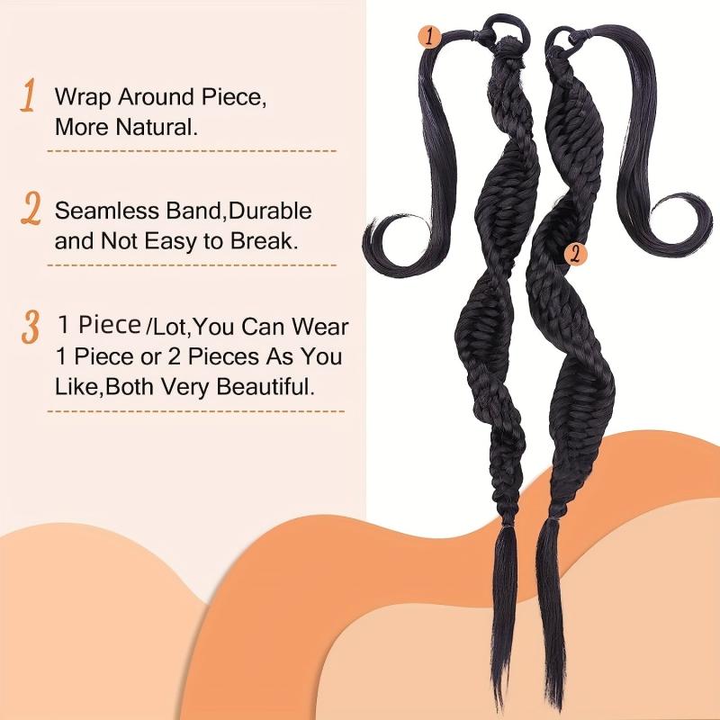 Long Braided Ponytail with Elastic Hair Rope for Daily Use and Parties