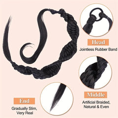 Long Braided Ponytail with Elastic Hair Rope for Daily Use and Parties