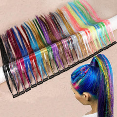 6pcs Y2K Tinsel Hair Extension Glitter Rainbow Synthetic Clip In Hair for Party