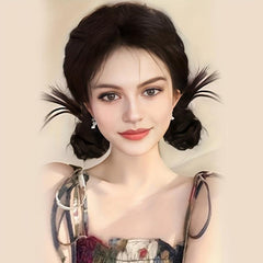 2PCS Hot Girl Chicken Feather Double Ball Head Wig Bag Ponytail