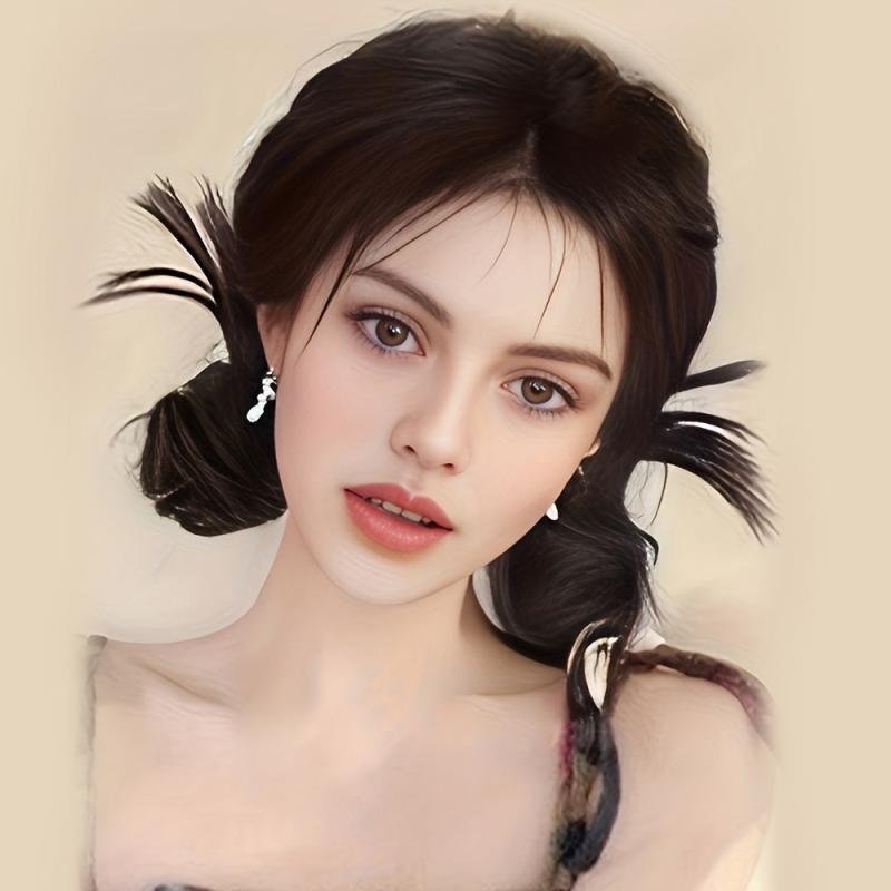 2PCS Hot Girl Chicken Feather Double Ball Head Wig Bag Ponytail