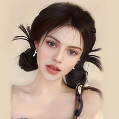 2PCS Hot Girl Chicken Feather Double Ball Head Wig Bag Ponytail