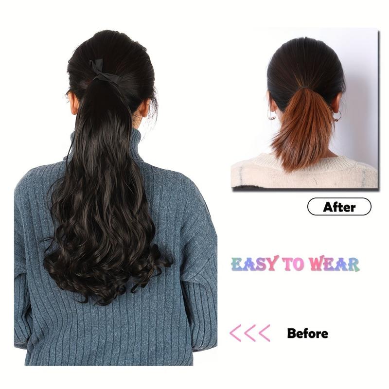 Large Curly Wave Ponytail Extension Synthetic Hair For Women