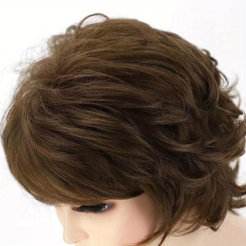 Short Grey Pixie Cut Wigs Layered Synthetic Hair Mixed Gray Wig With Bangs