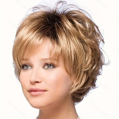 Short Grey Pixie Cut Wigs Layered Synthetic Hair Mixed Gray Wig With Bangs