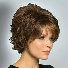 Short Grey Pixie Cut Wigs Layered Synthetic Hair Mixed Gray Wig With Bangs
