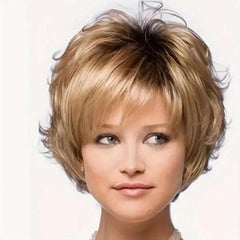 Short Grey Pixie Cut Wigs Layered Synthetic Hair Mixed Gray Wig With Bangs