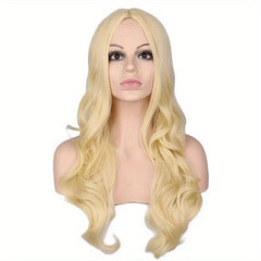 60cm Long Curly Blonde Synthetic Wig with Bangs for Women