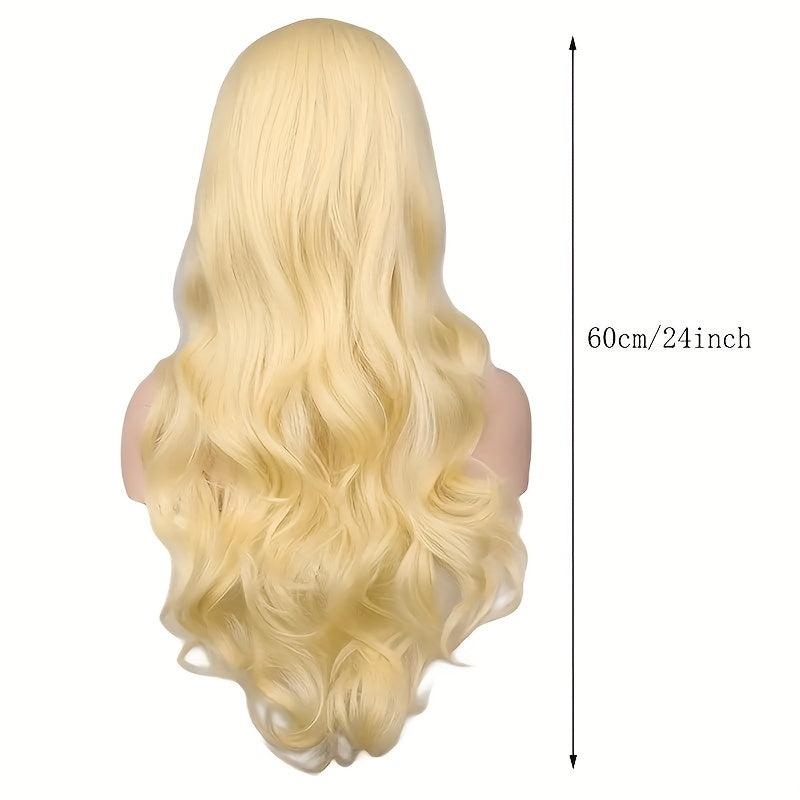 60cm Long Curly Blonde Synthetic Wig with Bangs for Women