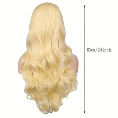 60cm Long Curly Blonde Synthetic Wig with Bangs for Women