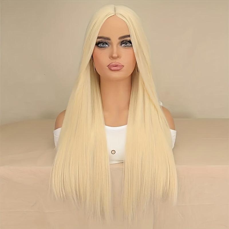 60cm Long Curly Blonde Synthetic Wig with Bangs for Women