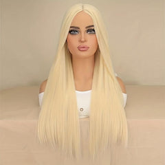 60cm Long Curly Blonde Synthetic Wig with Bangs for Women
