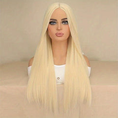 60cm Long Curly Blonde Synthetic Wig with Bangs for Women