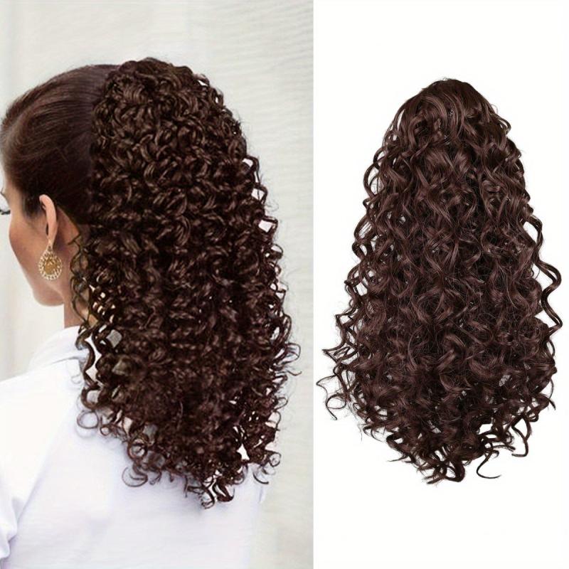 Brown Curly Ponytail Extension Synthetic Drawstring Ponytail 35-56 cm