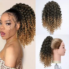 Brown Curly Ponytail Extension Synthetic Drawstring Ponytail 35-56 cm