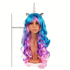 Rainbow Hair Unicorn Wig Cosplay Wig Long Curly Wavy Synthetic Hair For Women