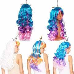 Rainbow Hair Unicorn Wig Cosplay Wig Long Curly Wavy Synthetic Hair For Women