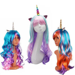 Rainbow Hair Unicorn Wig Cosplay Wig Long Curly Wavy Synthetic Hair For Women