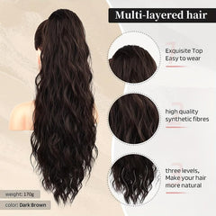 26 Inch Drawstring Ponytail Hair Extensions Long Curly Wavy Synthetic Hair