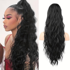 26 Inch Drawstring Ponytail Hair Extensions Long Curly Wavy Synthetic Hair
