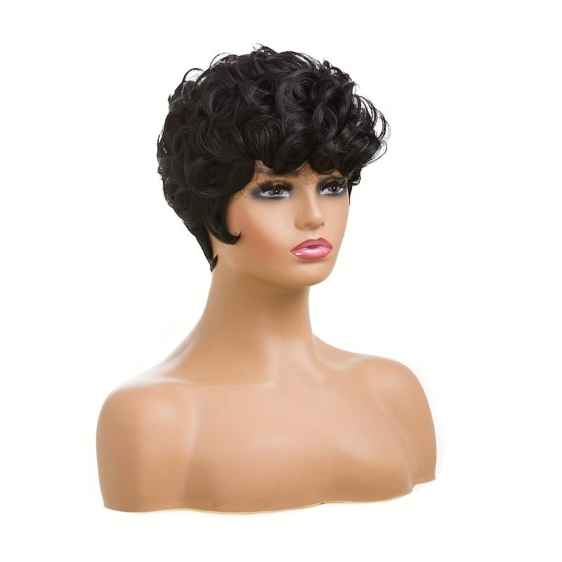 Short Curly Pixie Cut Wig with Bangs for Women