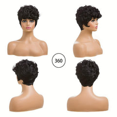 Short Curly Pixie Cut Wig with Bangs for Women