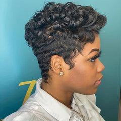 Short Curly Pixie Cut Wig with Bangs for Women