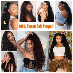 Kinky Curly Human Hair Ponytail Extensions 20-36 cm