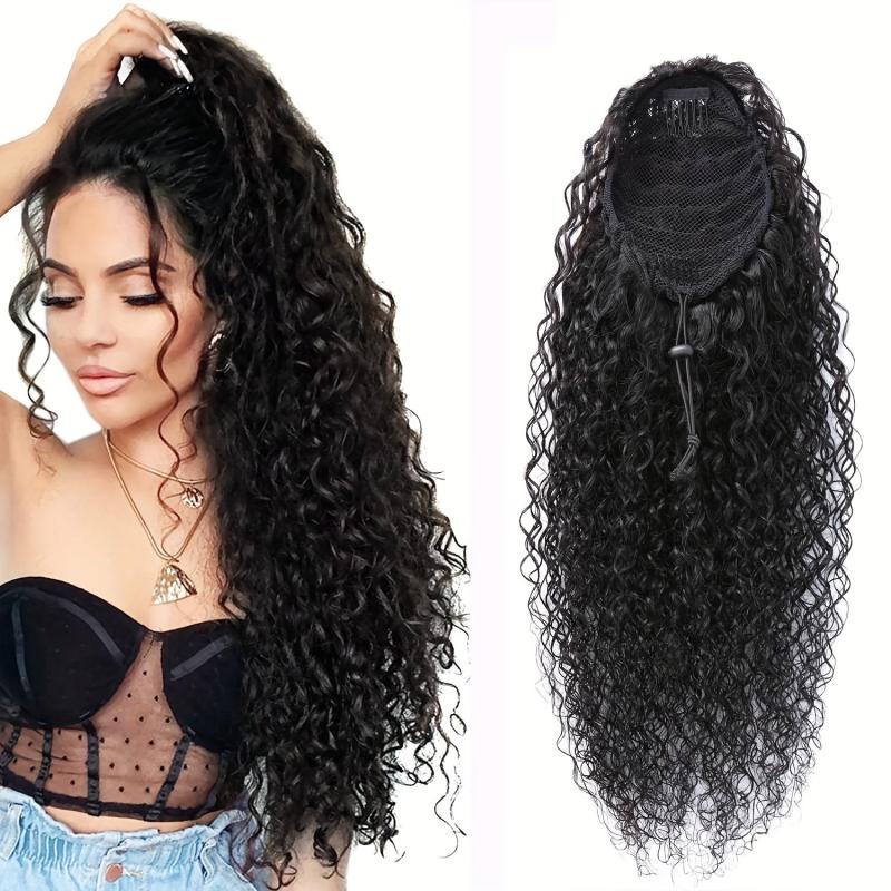 Kinky Curly Human Hair Ponytail Extensions 20-36 cm